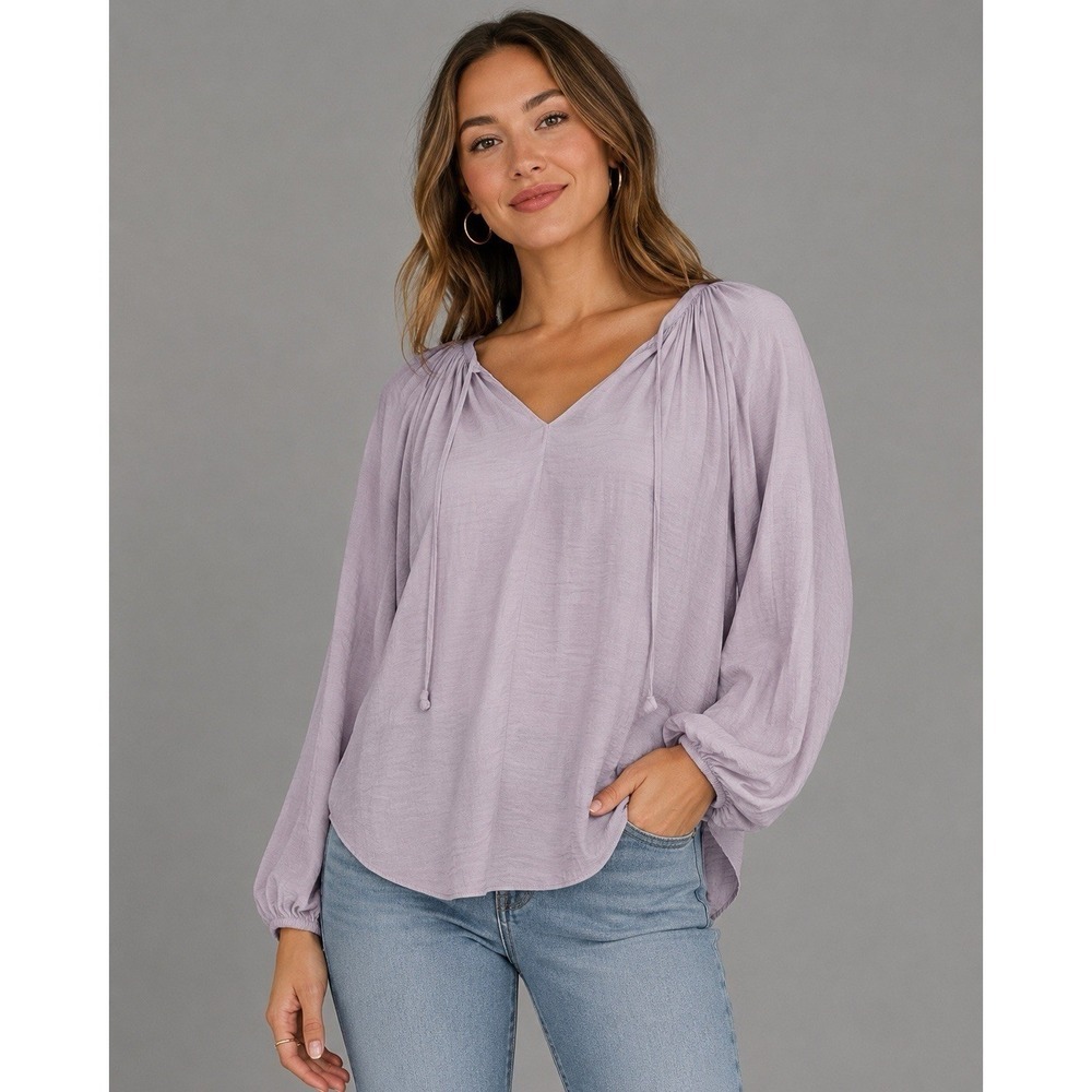 Jennifer Lopez JLO Blouse Womens Small Lavender Long Sleeve V-Neck Peasant Top